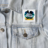 Cartoon Camper Vierkante Button 5,1 Cm (In situ)