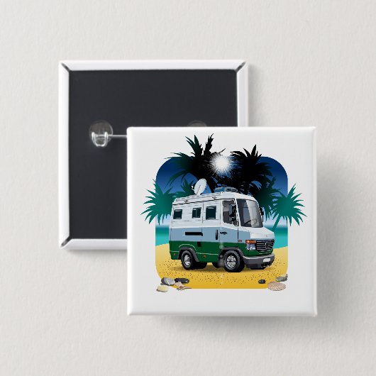 Cartoon Camper Vierkante Button 5,1 Cm (Voorkant /achterkant)