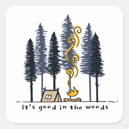 Cartoon Camping Vierkante Sticker (Voorkant)