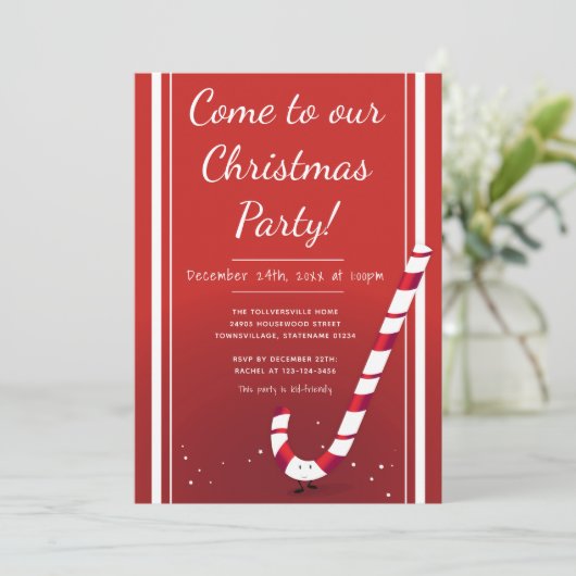 Cartoon Candy Cane | Uitnodiging voor kerstfeest (Staand voorkant)