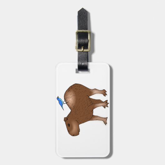 Cartoon Capybara met Blue Bird op zijn rug Bagagelabel (Voorkant verticaal)