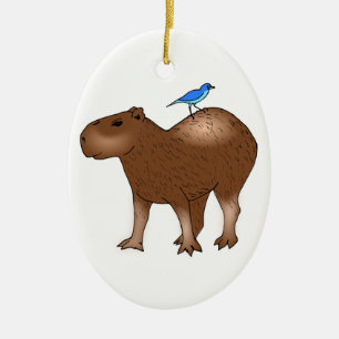 Cartoon Capybara met Blue Bird op zijn rug Keramisch Ornament