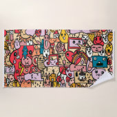 Cartoon Caracter Hand Drawn Toss Pattern Kinder Strandlaken (Voorkant)