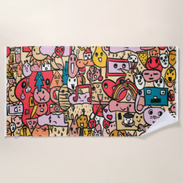 Cartoon Caracter Hand Drawn Toss Pattern Kinder Strandlaken