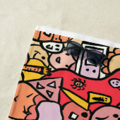 Cartoon Caracter Hand Drawn Toss Pattern Kinder Strandlaken (In situ)