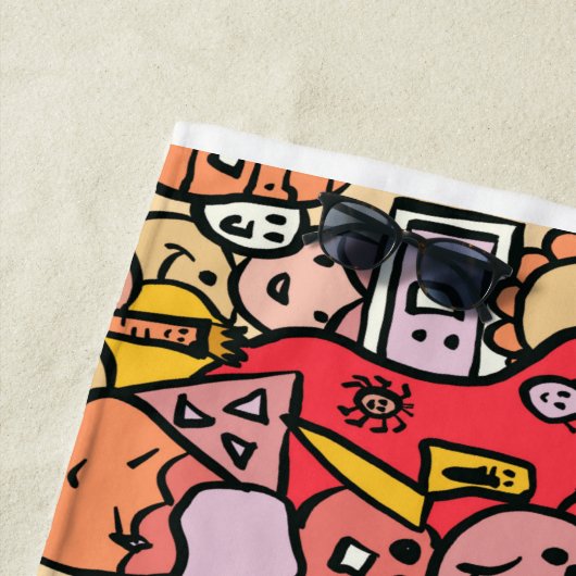 Cartoon Caracter Hand Drawn Toss Pattern Kinder Strandlaken (In situ)