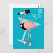 Cartoon Casino Flamingo met Martini Briefkaart (Voorkant / Achterkant)