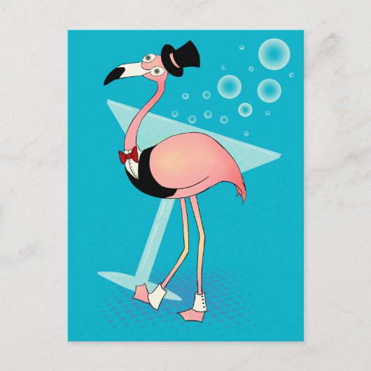 Cartoon Casino Flamingo met Martini Briefkaart (Voorkant)