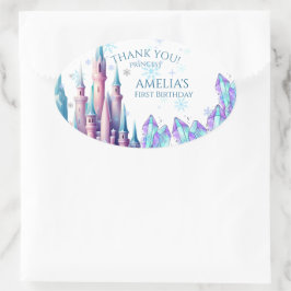  Cartoon Castle 1st Birthday Paper Ovale Sticker