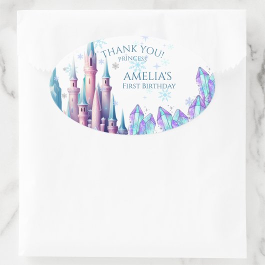  Cartoon Castle 1st Birthday Paper Ovale Sticker (Tas)