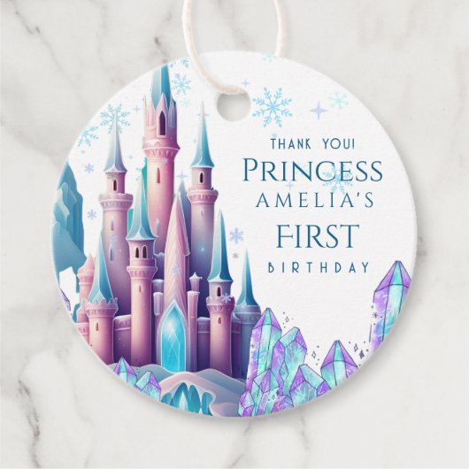  Cartoon Castle Frozen Kingdom 1st Birthday  Bedankjes Labels (Voorkant)