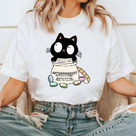 Cartoon Cat antidepressivum T-shirt, kattenliefheb T-shirt