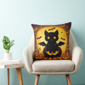 Cartoon Cat Bat en pompoenen onder volle maan Kussen (Stoel)