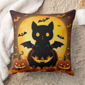 Cartoon Cat Bat en pompoenen onder volle maan Kussen (Deken)