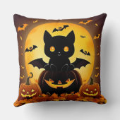 Cartoon Cat Bat en pompoenen onder volle maan Kussen (Achterkant)