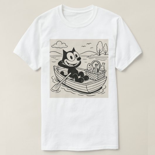 Cartoon Cat Boat Picnicking T-shirt (Design voorkant)