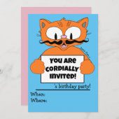Cartoon Cat Boy's Birthday Party Invitation Blue Kaart (Voorkant / Achterkant)