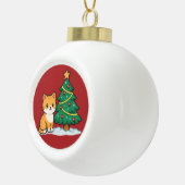 Cartoon Cat by Christmas Tree Snowy Sticker Keramische Bal Ornament (Rechts)