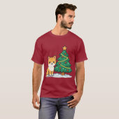 Cartoon Cat by Christmas Tree Snowy Sticker T-shirt (Voorkant volledig)