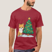 Cartoon Cat by Christmas Tree Snowy Sticker T-shirt (Voorkant)