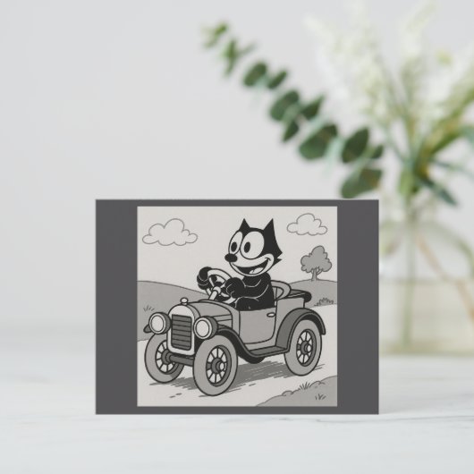 Cartoon Cat Car Briefkaart (Staand voorkant)