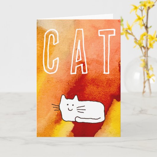 Cartoon Cat Doodle Line Art Folded Greeting Card Kaart (Gele Bloem)