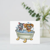 Cartoon Cat en Dog in Bath Briefkaart (Staand voorkant)
