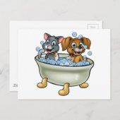 Cartoon Cat en Dog in Bath Briefkaart (Voorkant / Achterkant)