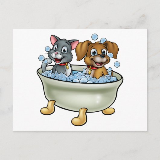Cartoon Cat en Dog in Bath Briefkaart (Voorkant)