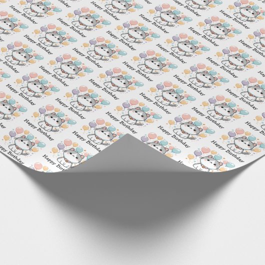 Cartoon Cat en kleurrijke Happy Birthday Cadeaupapier (Hoek)