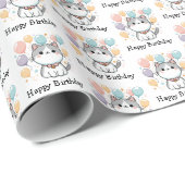 Cartoon Cat en kleurrijke Happy Birthday Cadeaupapier (Rol Hoek)
