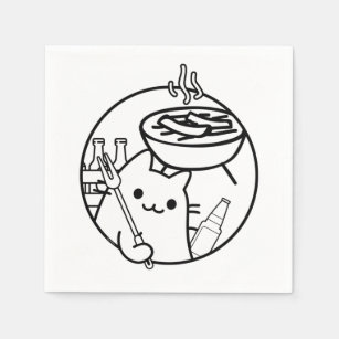 Cartoon Cat Grilling BBQ Grill Napkins Servet