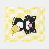 Cartoon Cat op Polka Dot Fleece Deken (Voorkant (Horizontaal))