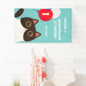 Cartoon Cat Rainbow Balloon Kids Verjaardag Welkom Spandoek (Insitu)