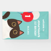 Cartoon Cat Rainbow Balloon Kids Verjaardag Welkom Spandoek (Horizontaal)