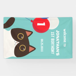 Cartoon Cat Rainbow Balloon Kids Verjaardag Welkom Spandoek