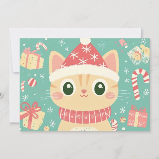 Cartoon Cat Schattige Xmas Candy Cane Aangepaste t Feestdagenkaart (Voorkant)