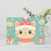 Cartoon Cat Schattige Xmas Candy Cane Aangepaste t Feestdagenkaart (Staand voorkant)