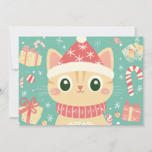 Cartoon Cat Schattige Xmas Candy Cane Aangepaste t Feestdagenkaart