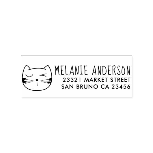Cartoon Cat Wink Aangepaste naam & retouradres Rubberstempel (Afrduk)