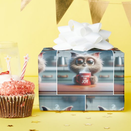 Cartoon Cat With Humorous Text On a Coffee Mug Cadeaupapier (Verjaardagsfeest)