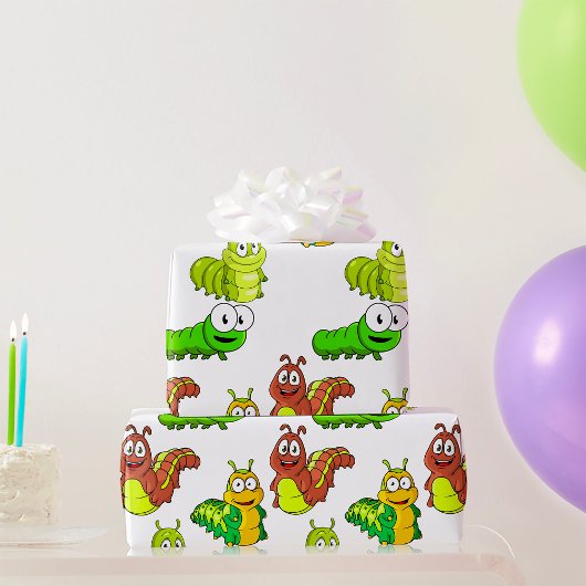Cartoon Caterpilars Green Yellow Brown Cadeaupapier