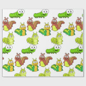 Cartoon Caterpilars Green Yellow Brown Cadeaupapier (Vlak)