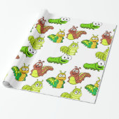 Cartoon Caterpilars Green Yellow Brown Cadeaupapier (Uitgerold)
