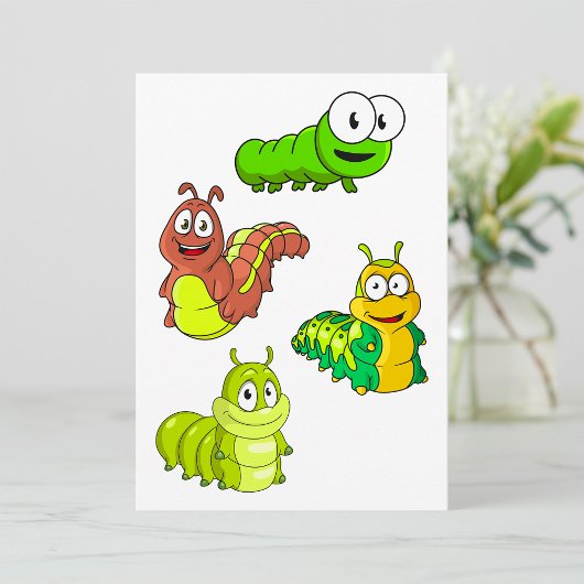 Cartoon Caterpilars Green Yellow Brown Kaart