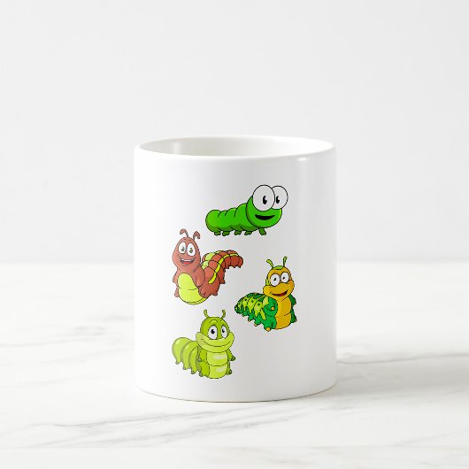 Cartoon Caterpilars Green Yellow Brown Koffiemok