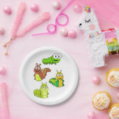 Cartoon Caterpilars Green Yellow Brown Papieren Bordje (Feest)