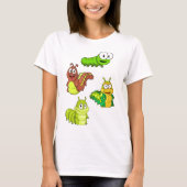 Cartoon Caterpilars Green Yellow Brown T-shirt (Voorkant)