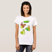 Cartoon Caterpilars Green Yellow Brown T-shirt (Voorkant volledig)