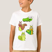 Cartoon Caterpilars Green Yellow Brown T-shirt (Voorkant)
